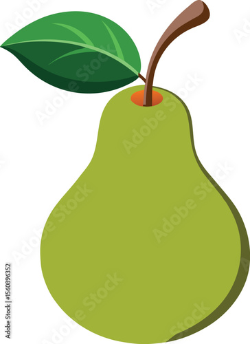 A single ripe pear with a curved body stem and leaf isolated on white background isolated on transparent background