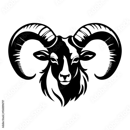 Majestic Ram Head Artwork Featuring Bold Black and White Silhouette