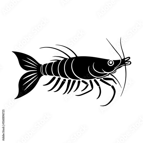 Simple Black and White Depiction of a Shrimp or Prawn in Profile