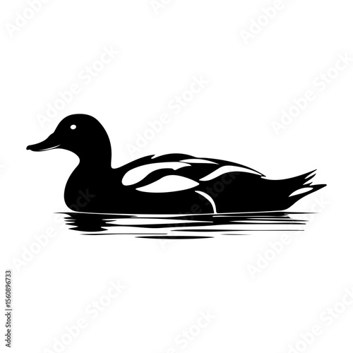 Black and White Silhouette of a Duck Floating Peacefully on Water