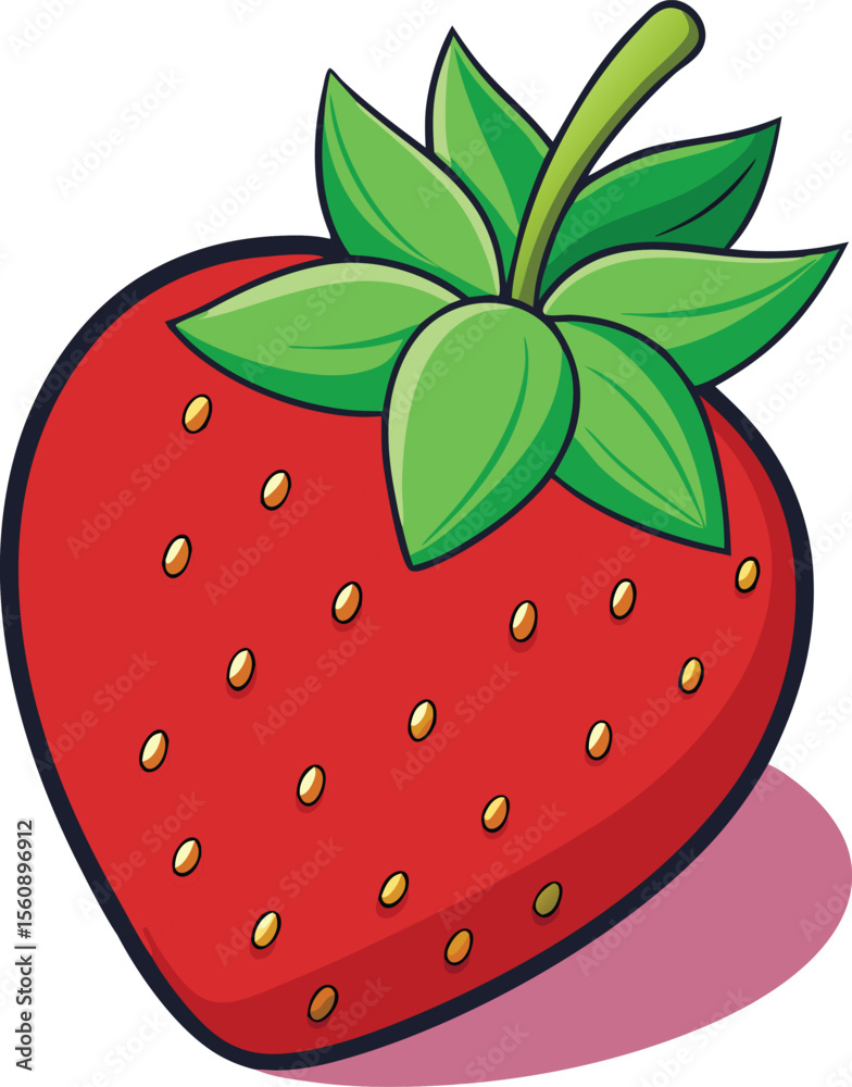 Obraz premium Fresh ripe strawberry with green leaf crown and tiny seeds isolated on white background isolated on transparent background