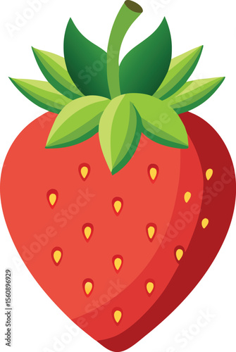 Fresh red strawberry with green leafy crown and tiny seeds isolated on white background isolated on transparent background