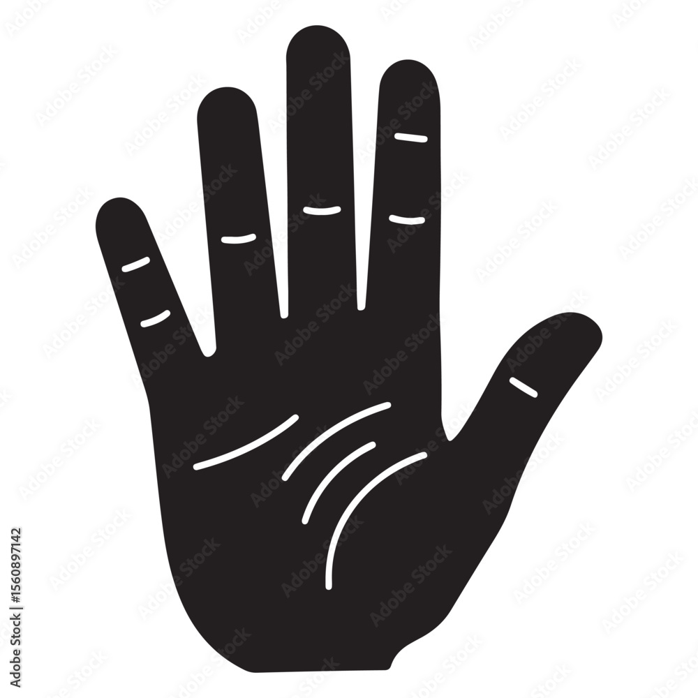 Fototapeta premium Simple Black Silhouette of a Hand with Fingers Displayed Palm Up, Symbolizing Various Meanings Like Stop, Greeting, or High Five
