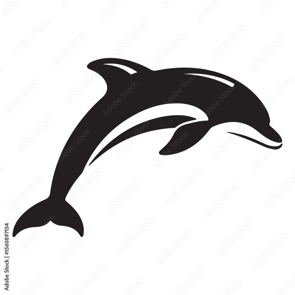 Fototapeta premium Silhouette of a Dolphin Leaping Gracefully Against a White Background Depicting Marine Life and Aquatic Wildlife
