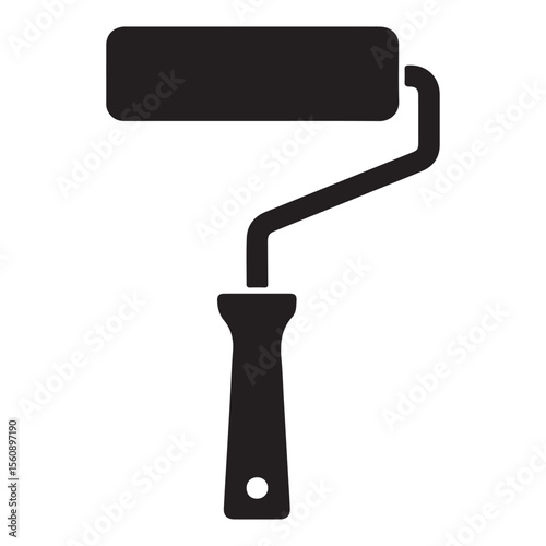 Sleek Black Paint Roller Icon Stands Out Against White Backdrop Showcasing Home Improvement Tool Simplicity