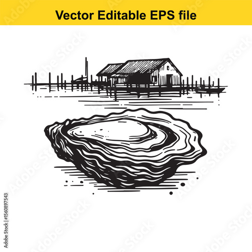 Elegant Oyster Shell Hand Drawn Illustration for Seafood Menu and Gourmet Food Promotion An intricate vector graphic of an oyster presenting culinary delicacy and seaside freshness Suitable for luxury