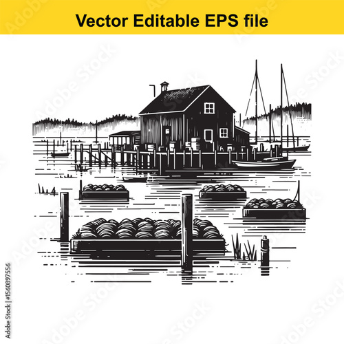 Elegant Oyster Shell Hand Drawn Illustration for Seafood Menu and Gourmet Food Promotion An intricate vector graphic of an oyster presenting culinary delicacy and seaside freshness Suitable for luxury