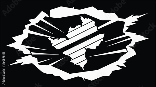 Abstract shattered effect with white lines and geometric shapes on transparent background