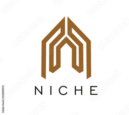 Niche arch icon, abstract gate or window symbol. Castle gate, niche vector emblem, abstract line door symbol. Architecture bureau or construction company boho arch sign or geometric arch shape icon