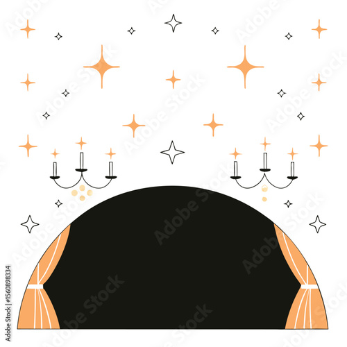 Abstract stage with sparkling stars and candle holders on a white background