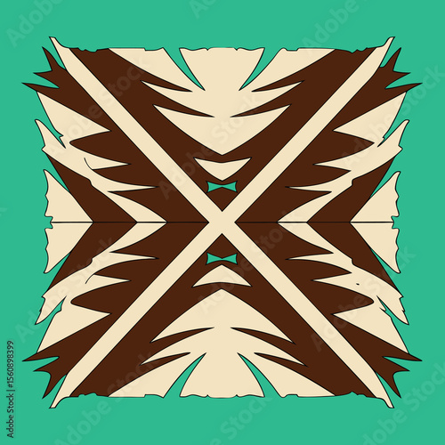 Abstract symmetry pattern design in neutral tones with decorative teal accent elements