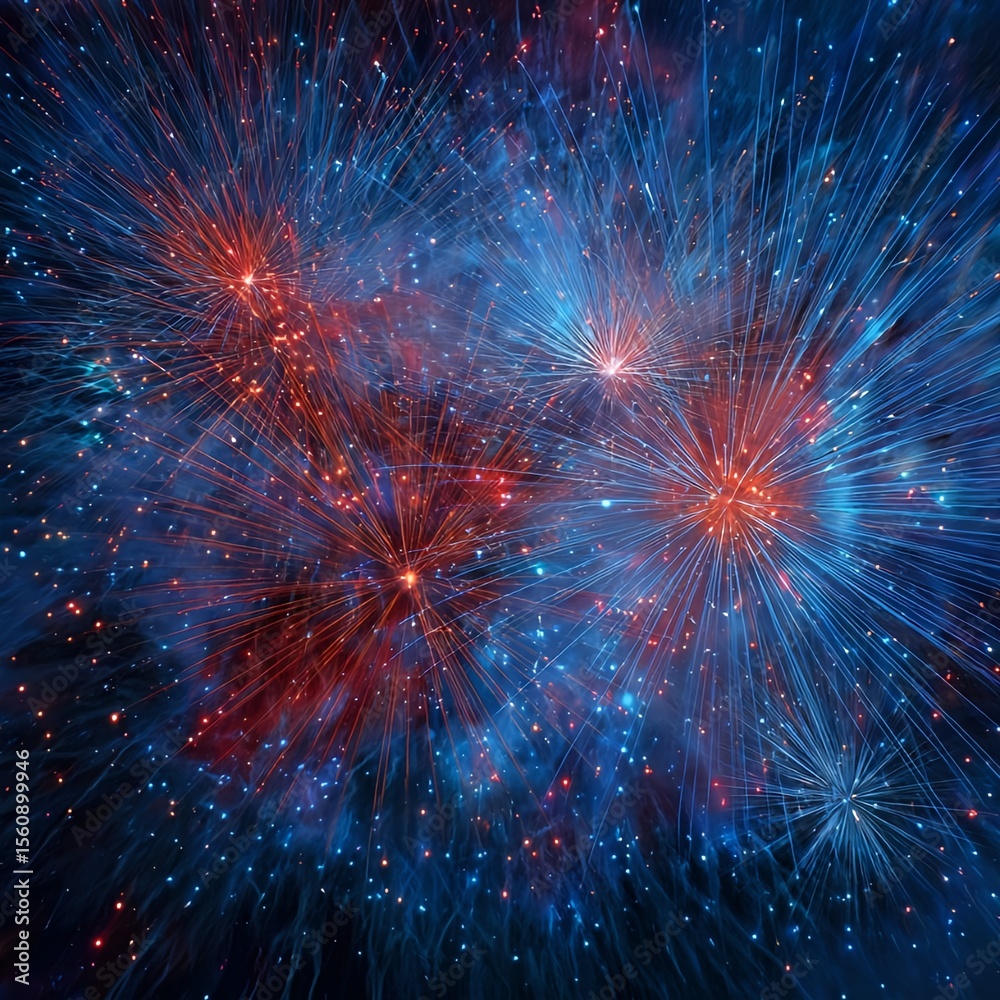 Fototapeta premium Blend neurodiversity with fireworks, red and blue accents on the 4th of July.