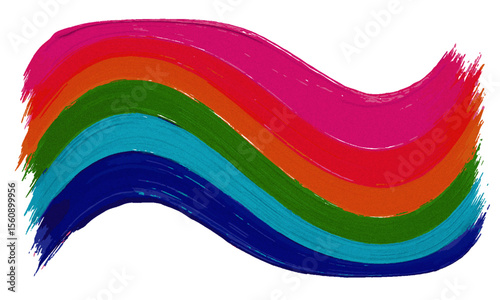 colorful brush stroke of paint in a wave pattern isolated on a white background.
