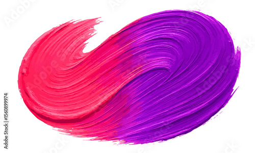  paint stroke in pink and purple blending together on a white background creating a swirl shape.