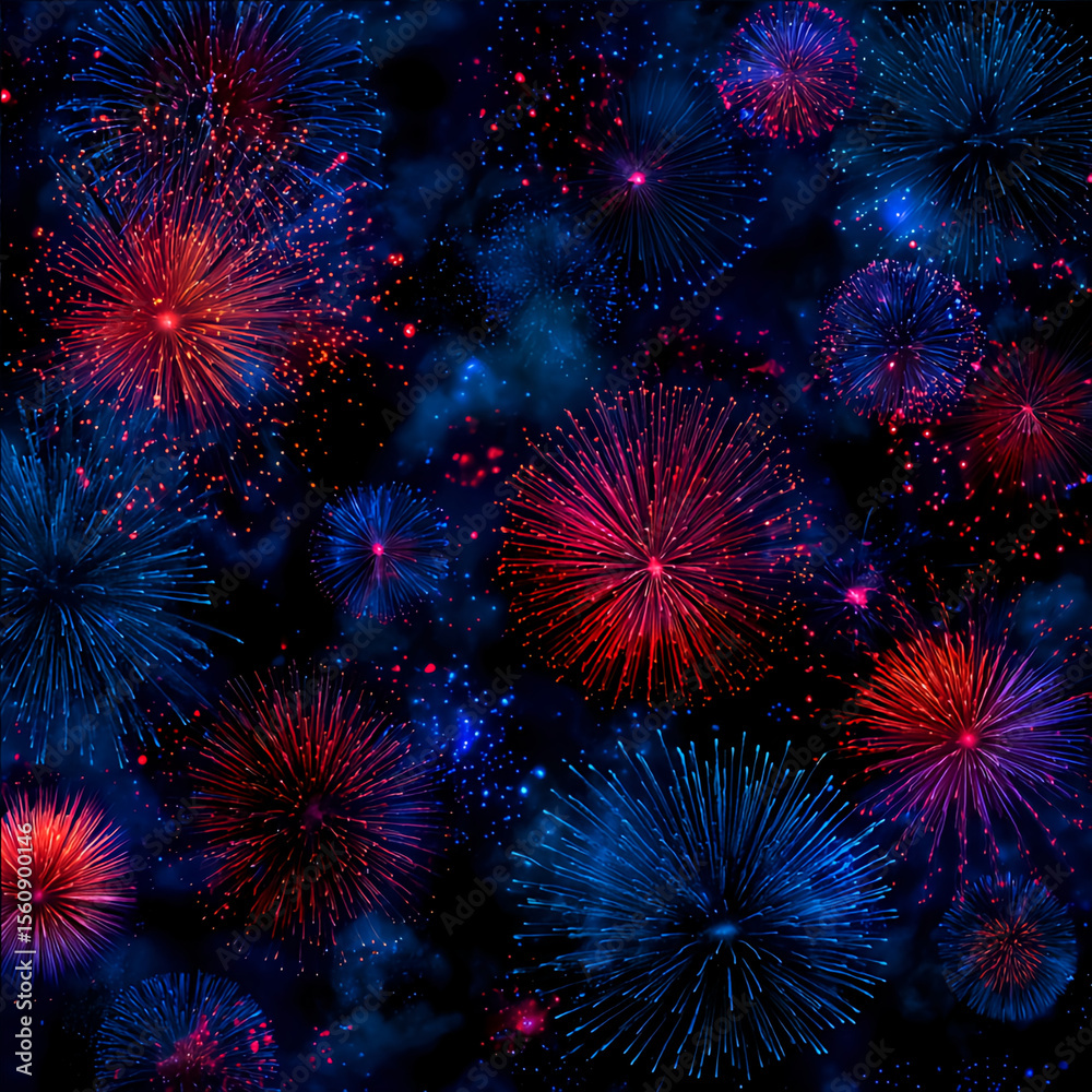 Fototapeta premium Blend neurodiversity with fireworks, red and blue accents on July 4th.