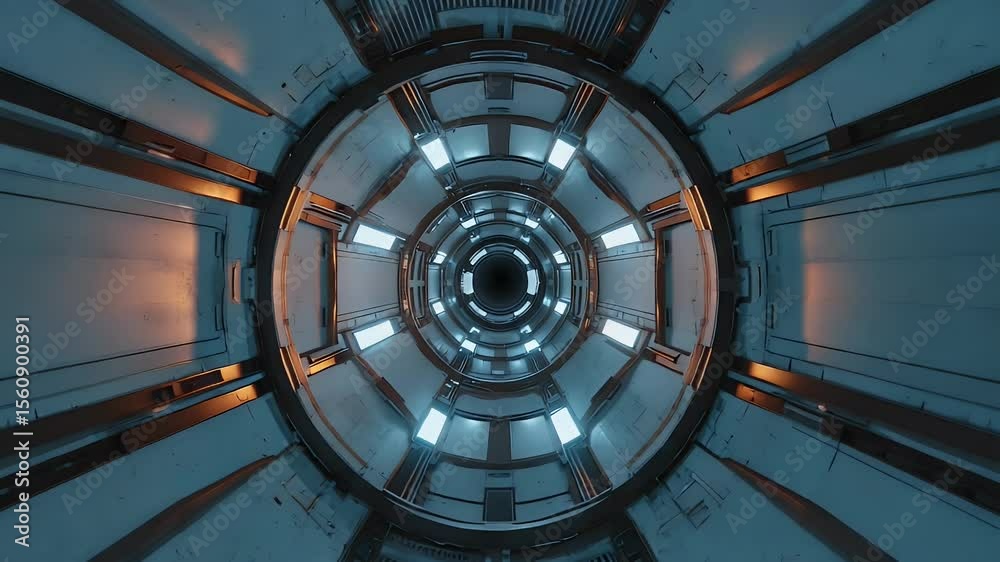 Futuristic Circular Tunnel with Sci-Fi Design and Glowing Lights for Space Exploration