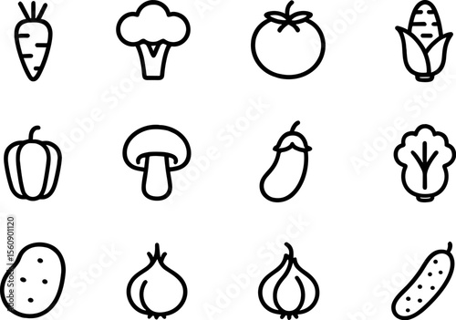 Fresh vegetables displayed in simple line art for healthy cooking inspiration