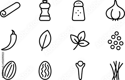 Variety of spices illustrated with simple line designs representing diverse flavors in culinary traditions