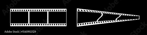 Abstract 3d 35mm film strip vector decoration with 3 frames on black background. White film reel symbol illustration to use for photography, television, cinema, photo frame.