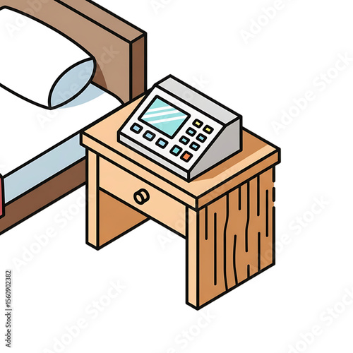Hospital bedside table with control panel.