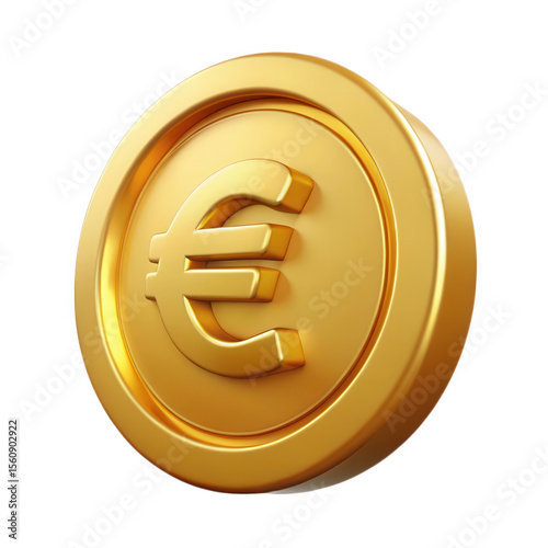 3d golden euro coin isolated on transparent background