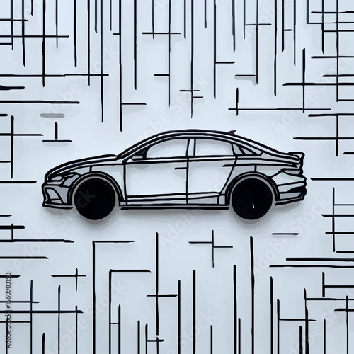 Sleek car outline represents a modern vehicle design in minimalist art style.
