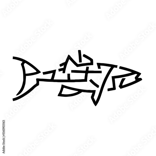 Abstract fish outline crafted with geometric lines creates a modern design element.
