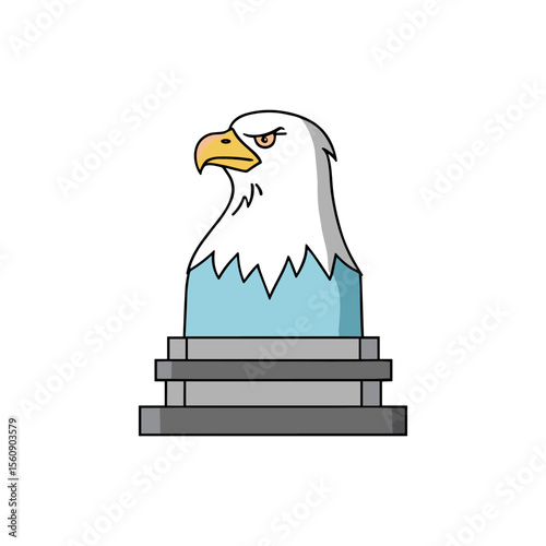 A stylized bust of a bald eagle perched atop a simple, geometric base.