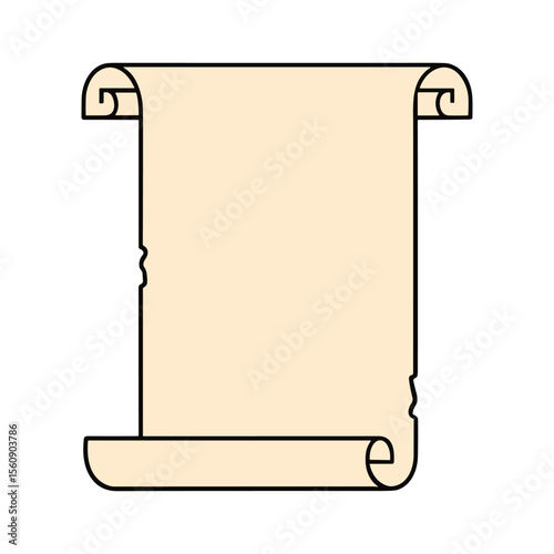 Ancient parchment scroll, rolled, blank, aged, paper, illustration.