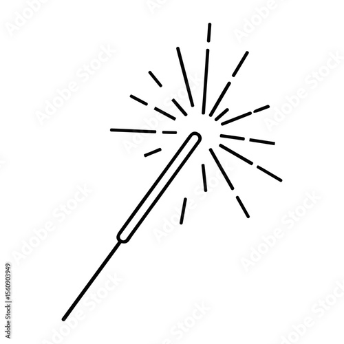 Simple black line drawing of a sparkler, radiating light and sparks.