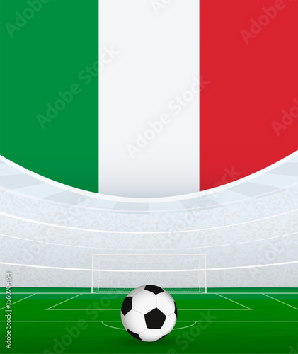 Italy National Football Theme, Stadium and Soccer Ball. Soccer Match Concept in Italy.