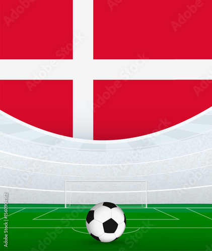 Denmark National Football Theme, Stadium and Soccer Ball. Soccer Match Concept in Denmark.