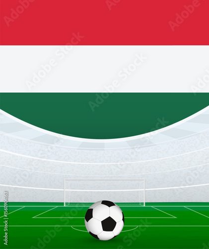 Hungary National Football Theme, Stadium and Soccer Ball. Soccer Match Concept in Hungary.