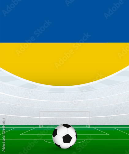 Ukraine National Football Theme, Stadium and Soccer Ball. Soccer Match Concept in Ukraine.
