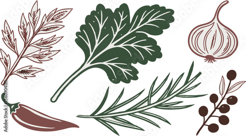 Stylized Herbs and Vegetables Collection parsley rosemary