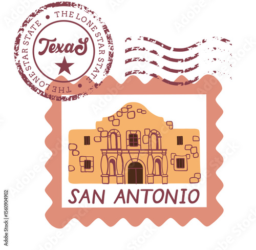 The Alamo postmark. Historic building in San Antonio. Texas. Vector illustration