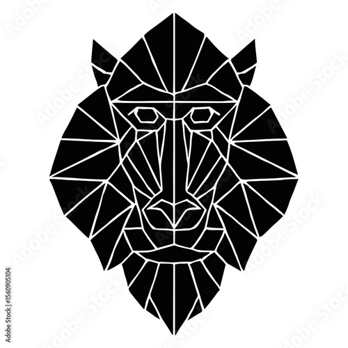 A stunning geometrical illustration of a baboon, the sharp edges and contrasting black lines highlighting the animal's features. 