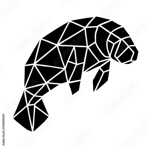A geometric manatee illustration, a symbol of aquatic life, is a striking representation of an endangered sea creature. Its design captures the essence of marine beauty.