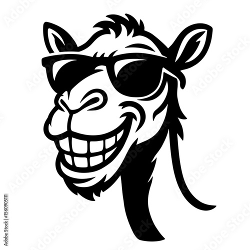 A cool camel with a bold, monochromatic portrait wears sunglasses and exudes confidence. Captured in graphic, illustration style.