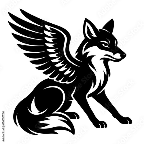 A majestic illustration of a winged fox, a symbol of both cunning and grace, depicted in a stylish monochrome artwork. Its alert gaze and outstretched wings evoke a sense of adventure and freedom.
