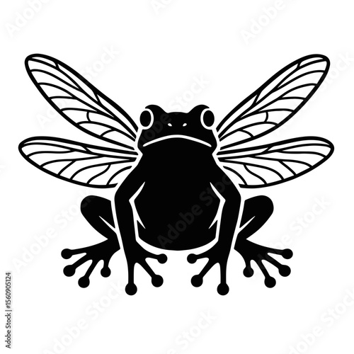 An artistic depiction of a whimsical frog with wings, captured in a minimalist style that highlights its unique features, a blend of nature and fantasy. vector illustration