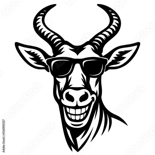 A cool antelope with sunglasses and a big smile makes a bold statement. Expressing confidence and coolness. vector illustration