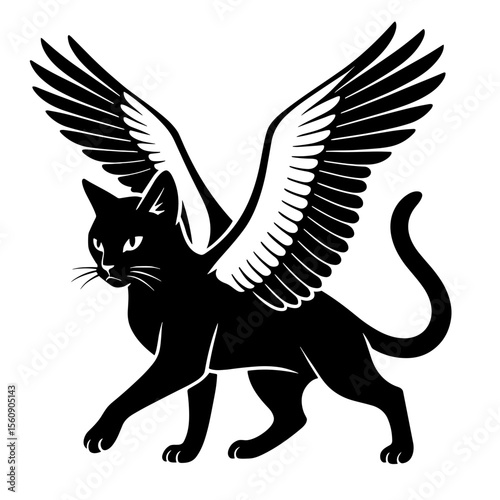 A majestic and stylized representation of a winged cat, showcasing the grace and elegance of a feline combined with the freedom of flight.