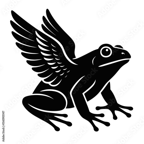 A unique silhouette of a frog with wings showcases the blend of nature with creativity, the contrast of the image creates a sense of imagination, curiosity.