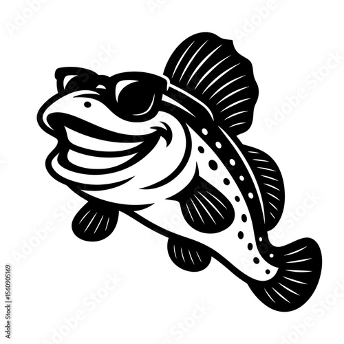 An illustration of a happy fish wearing sunglasses smiles joyfully, portraying a sense of relaxation and enjoying life. vector illustration