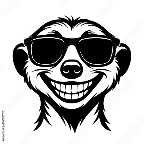 A Cool Meerkat, sporting stylish sunglasses, flashes a big, bright smile, radiating a vibe of laid-back coolness and playful charm. vector illustration