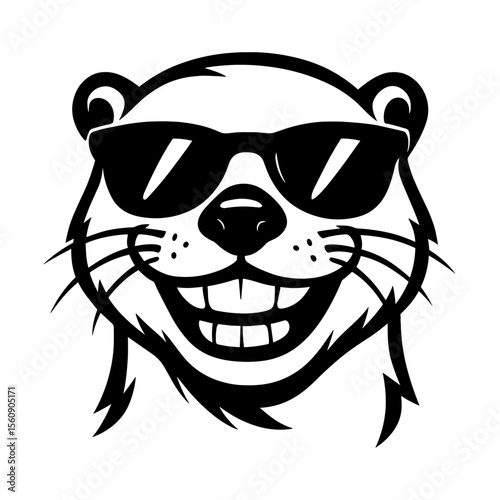 A Cool Otter with shades smiles confidently, it's a delightful character, a true symbol of a great mood.  vector illustration