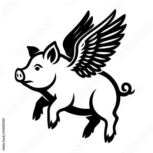 A whimsical depiction of a pig with wings soars gracefully. A visual metaphor that sparks imagination and creative, symbolizing freedom. vector illustration