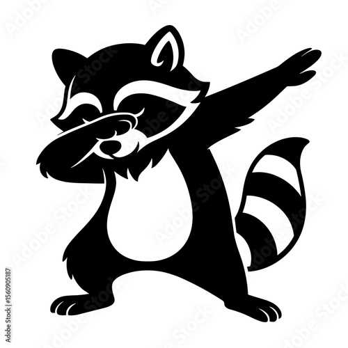 A black and white raccoon skillfully performs the "dab" with a playful stance and a touch of artistic flair. vector illustration