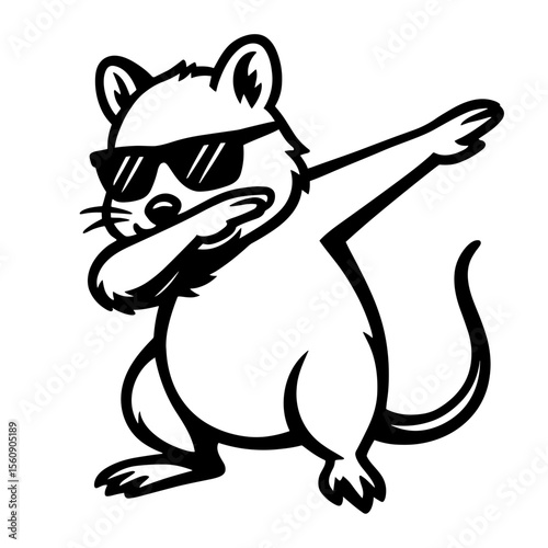 A cool, hipster rat, strikes a dab pose, wearing stylish sunglasses. A playful, cartoon illustration capturing a moment of youthful energy. vector illustration